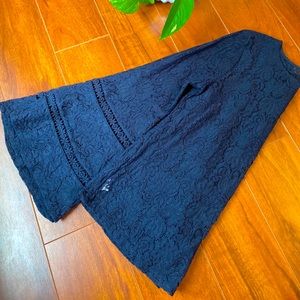 Loft - Navy Blue Lace Bell Sleeve Top